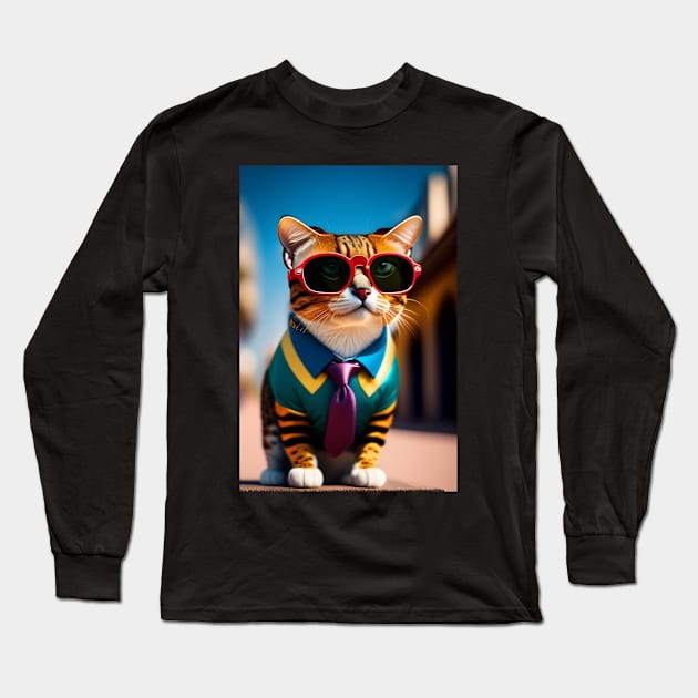 Funny cute cat graphic design artwork Long Sleeve T-Shirt by Nasromaystro